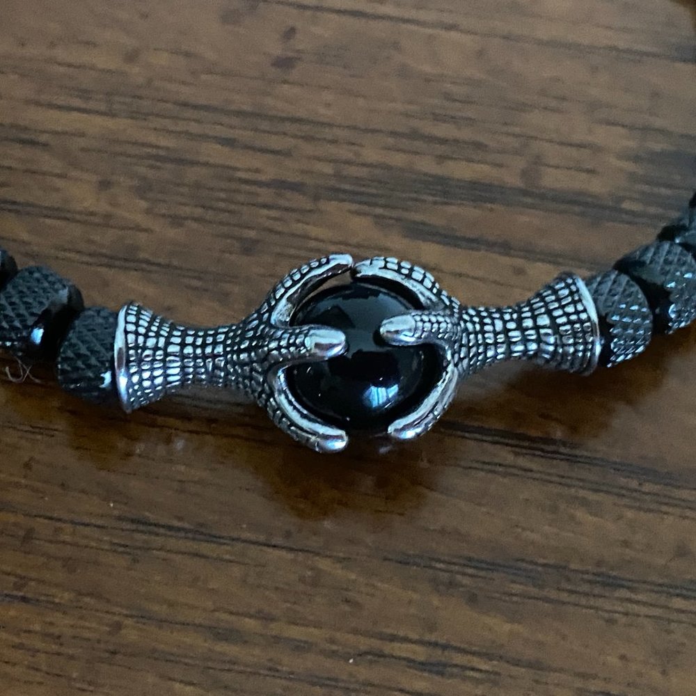 Trendy/Heavy Gunmetal Claw Black Tiger Eye Bracelet
